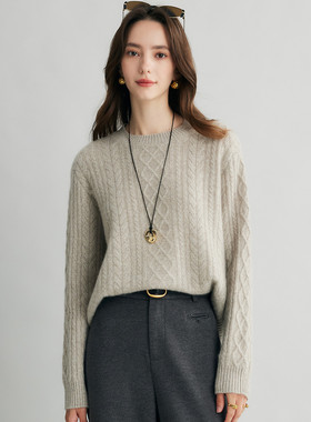 PALUOPO/帕罗25冬彩点纱圆领保暖厚绞花毛衣羊绒衫ET255212R