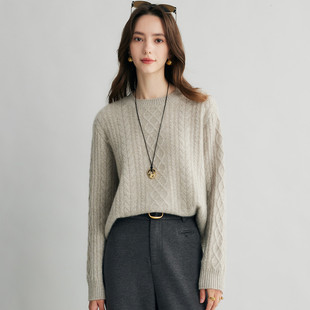 PALUOPO/帕罗25冬彩点纱圆领保暖厚绞花毛衣羊绒衫ET255212R