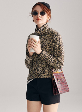 PALUOPO/帕罗山羊绒堆领印花豹纹女衫ET20065R-C