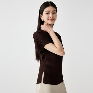 PALUOPO/帕罗圆领纯色百搭冠乐绉重磅真丝短袖T恤女ES2F0812Z