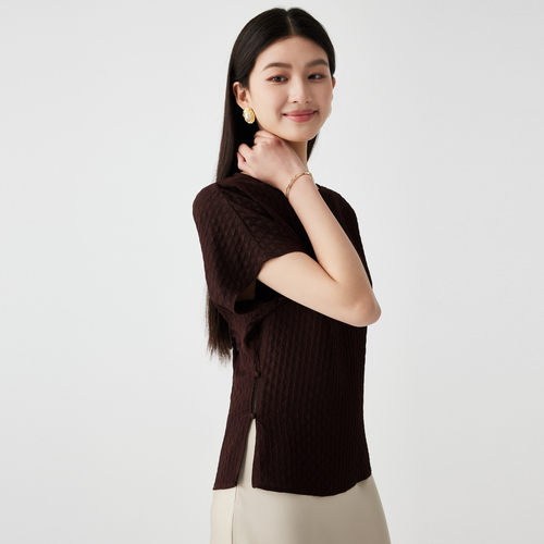 PALUOPO/帕罗圆领纯色百搭冠乐绉重磅真丝短袖T恤女ES2F0812Z