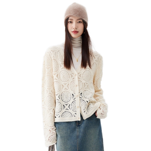 PALUOPO/帕罗镂空工艺秋冬V领气质羊绒开衫ET23890R-A