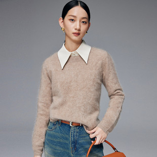 PALUOPO ET23985R 帕罗山羊绒圆领拉绒女衫