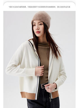 PALUOPO/帕罗连帽领外套休闲厚款羊绒开衫女ET23910R-A