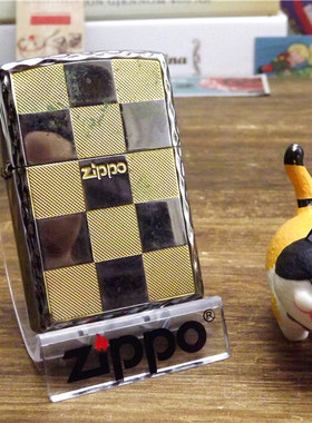 二手Zippo16年镀银描金绅士格子正品原装打火机进口美国防风