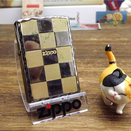 二手Zippo16年镀银描金绅士格子正品原装打火机进口美国防风