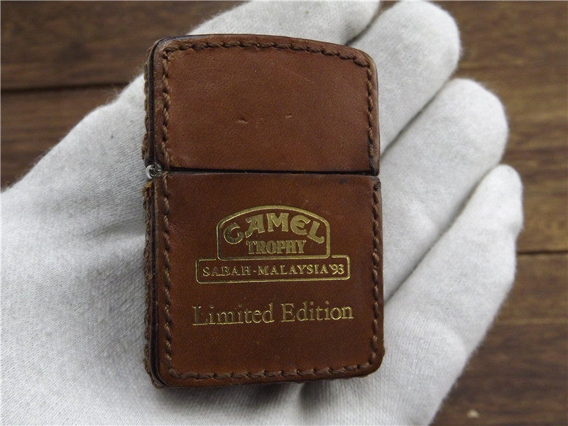 94年二手好品描金纯铜贴片少见限量版骆驼皮机zippo打火机正品美