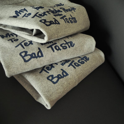 过载商店  bad taste  复古浅胡椒柔软磨毛重磅纯棉丝网印刷长袖T