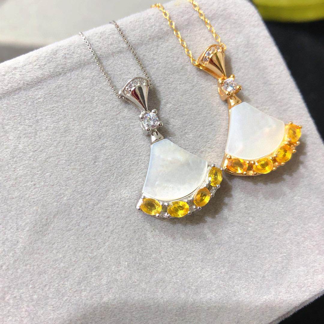 新款S925银镀小众设计感高级轻奢气质百搭项链女款天然黄色蓝宝石