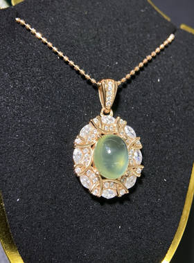 轻奢天然葡萄石吊坠国风礼物925银绿色小众吊坠项链女石约8*10mm