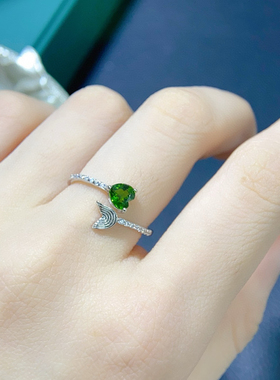 银饰戒指天然透辉石心形5*5mm简约温柔时尚百搭精致瑞丽设计感强