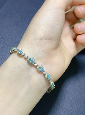 s925银镀金镶嵌天然磷灰石手链女款时尚百搭简约气质送女友礼物