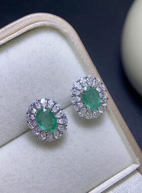 天然哥伦比亚祖母绿耳钉出货 天然支持检测主石5x7mm 厂家直销