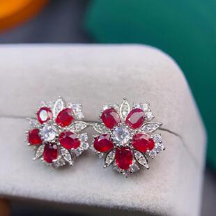 天然红宝石耳钉有着意想不到的魔力主石3x4mm母亲节礼物