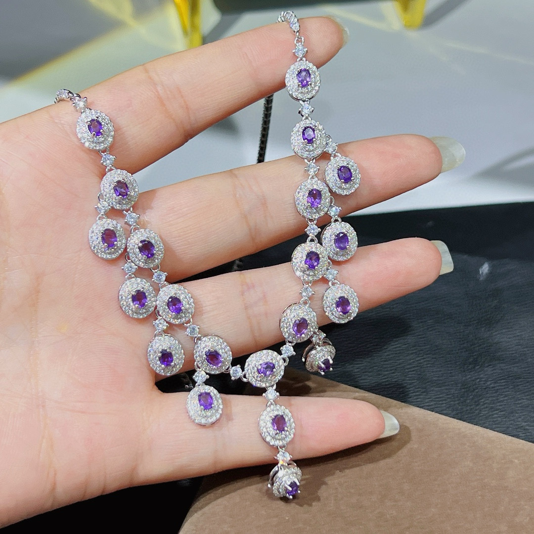 正品乌拉圭天然紫水晶项链圆润项链高贵气质短款时尚开运