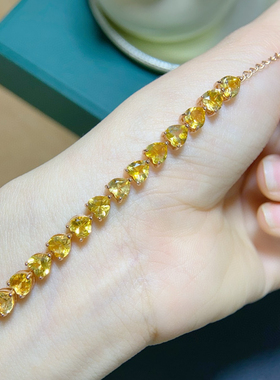 纯天然巴西黄水晶手链出货全净体品质925银精工镶嵌，主石5*5mm