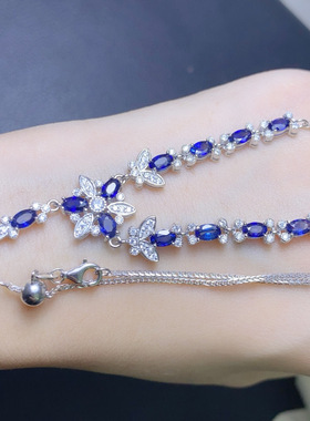 天然蓝宝石项链颜色好S925银精工镶嵌、主石尺寸3*5mm