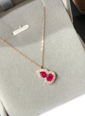 经典玫瑰金天然鸽血红红宝石葫芦吊坠 深红色锁骨项链女正品