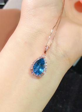 银镶天然瑞士蓝托帕石吊坠主石尺寸7*10mm送项链支持鉴定