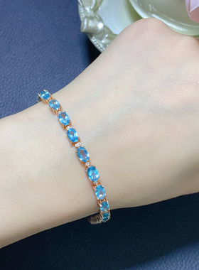 S925银镶天然磷灰石手链 主石6*4M M小清新宝石手链