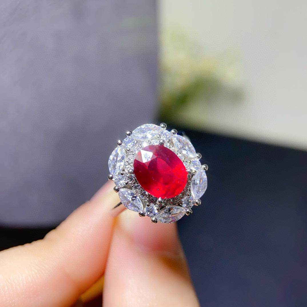 新款小众设计感高级轻奢气质百搭戒指女款天然新烧红宝石戒指