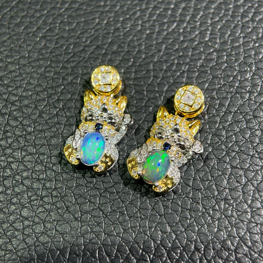 天然欧泊吊坠银镀18K金镶嵌 澳宝彩宝项链时尚百搭个性气质