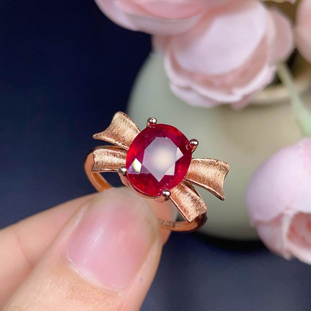 新烧红宝石戒指女S925银镀铂金小众设计感高级轻奢气质百搭指环