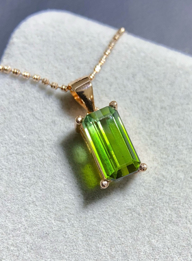 银镀18k金镶嵌天然碧玺吊坠女款时尚百搭绿色宝石项链彩宝锁骨链