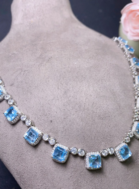 天然托帕石项链全净体品质火彩超赞裸石尺寸6mm 925银精工镶嵌