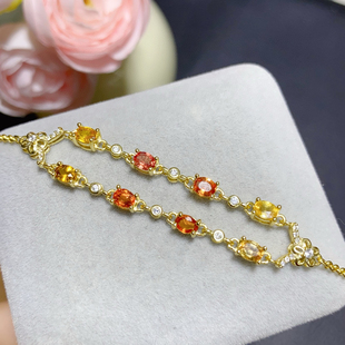 纯天然彩蓝宝手链超粉嫩晶体通透5A级宝石尺寸3*4mm925银精工镶嵌