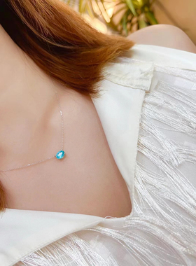 18K金项链女日韩轻奢蓝色天然磷灰石吊坠锁骨链80分全净体