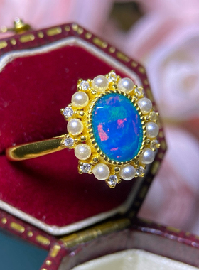 炫彩蓝欧泊戒指，绝美显白主石6*8mm，S925银精工镶嵌