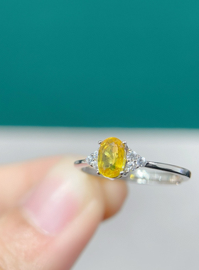 天然黄蓝宝戒指女s925纯银新韩版原石镀铂金百搭网指环