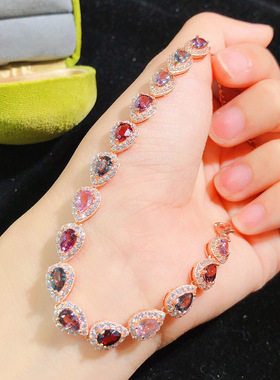 天然缅甸尖晶石手链 裸石尺寸：4*6mm.925纯银电镀18K金镶嵌