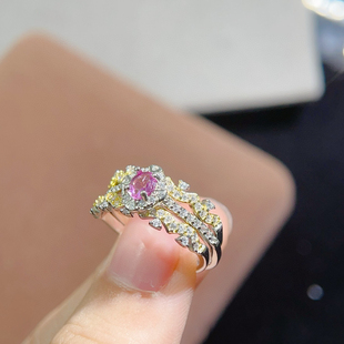 天然粉蓝宝帕帕拉恰戒指925银精工镶嵌颜色浓郁款式新颖生日礼物