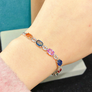 彩蓝宝手链超粉嫩晶体通透颜色艳丽尺寸5*7mm纯天然彩蓝宝
