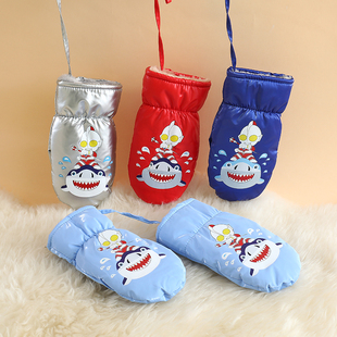 儿童手套冬季保暖加绒加厚3-6岁5女童男童宝宝防水滑雪挂脖打雪仗