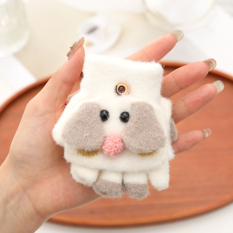 宝宝手套冬季半指翻盖卡通男童女童五指保暖小童1-3岁2儿童小露指