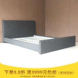2000灰色棉麻面料布艺床多色 1800 简约双人床订制 现代简约软床