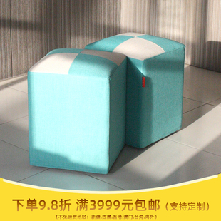 现代时尚沙发坐凳订制 公寓50公分高软包凳 布艺拼色方凳多色可选