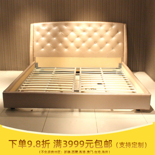1500 镶水晶扣皮床 2000皮床多色可选 2000皮床 真皮床订制1800