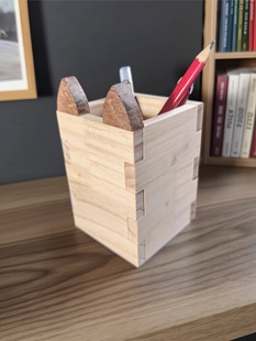手工榫卯笔筒盒半成品小学作业diy制作小猫笔筒劳技课材料包幼儿
