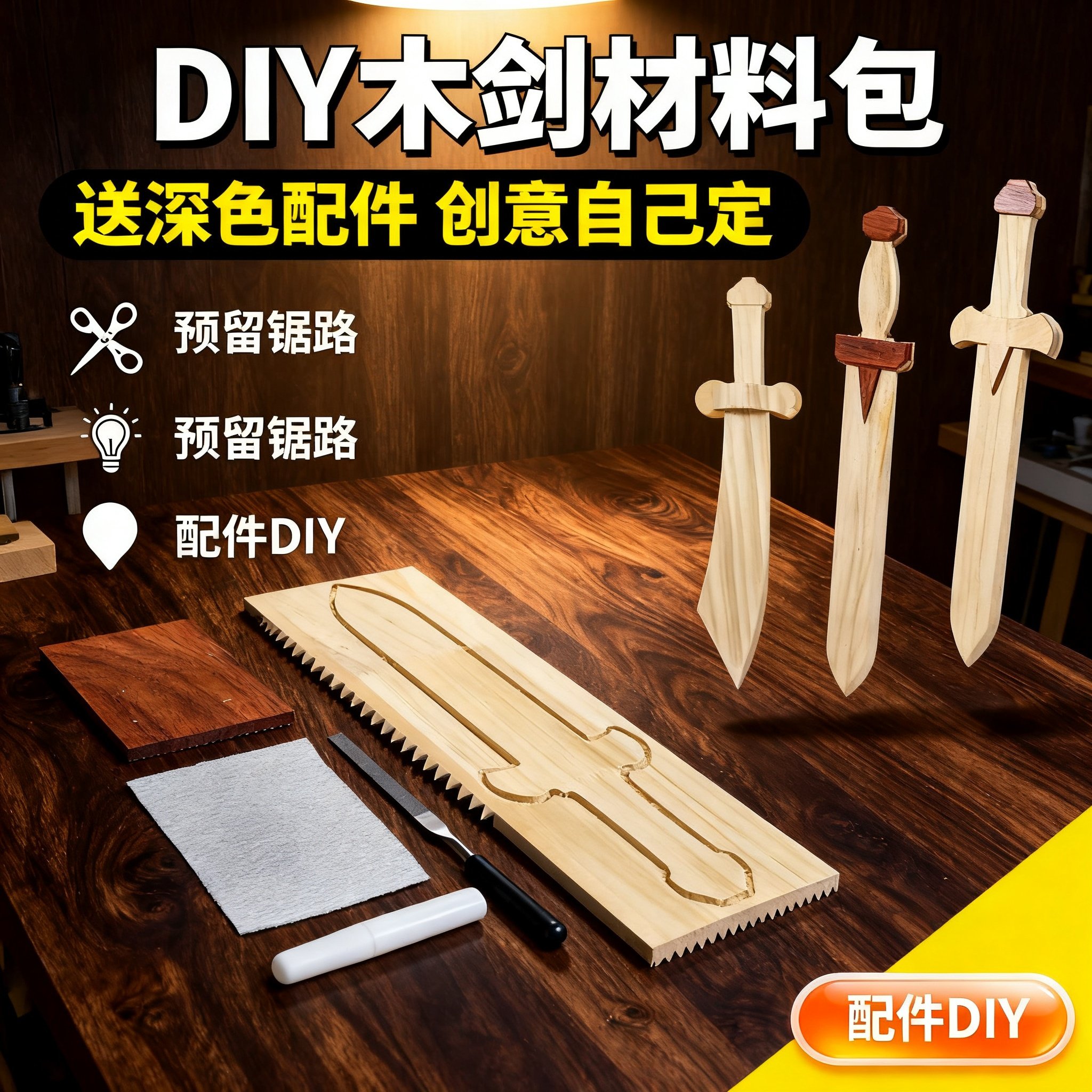 木剑玩具半成品儿童木工坊材料包手工diy木质宝剑木料幼儿园课程