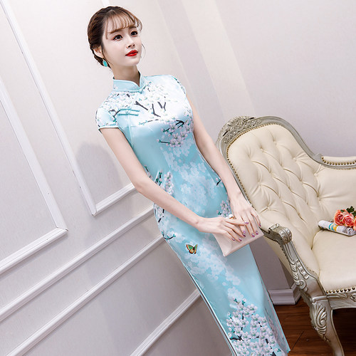 改良版旗袍年轻款少女长款优雅性感走秀祺袍女新式旗袍裙女中国风