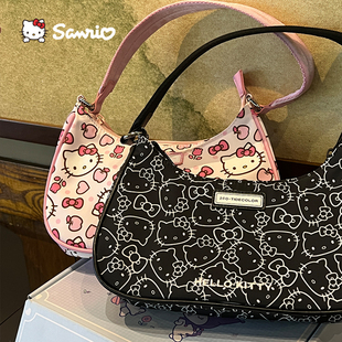 HelloKitty联名 腋下包kt猫包包生日礼物 凯蒂猫单肩包女黑色夏季