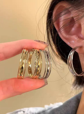 设计感几何菱格纹圆圈耳圈女气质耳环轻奢高级感耳坠时尚百搭耳饰