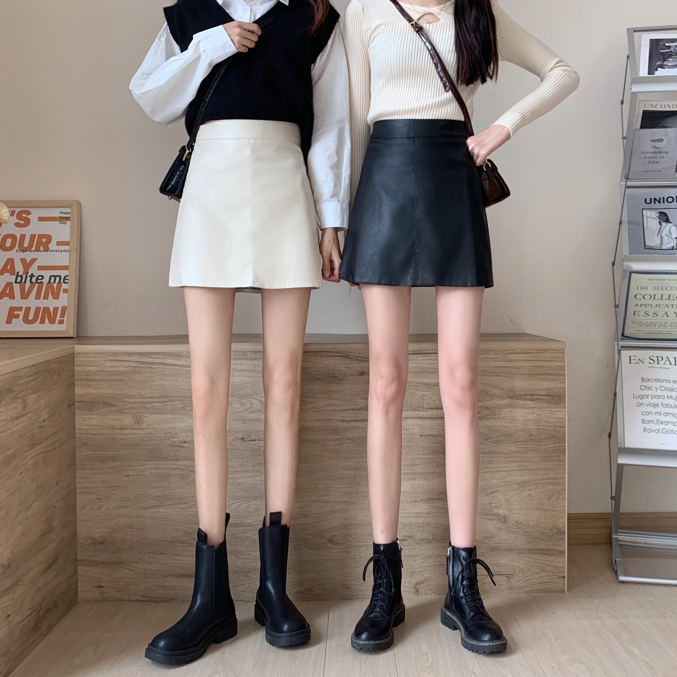 145小个子2023新款pu包臀皮短裙xs加小码半身裙穿秋冬装女a字高腰