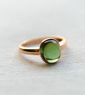 全净宝石级玻璃体天然绿色碧玺戒指女18K玫瑰金简约经典款jz d08