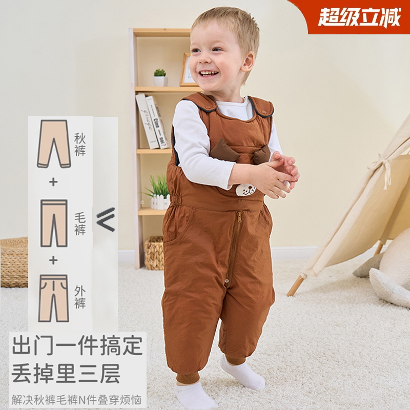 婴儿背带裤加厚冬季外穿棉衣服保暖加绒裤子秋冬款男宝宝背带棉裤