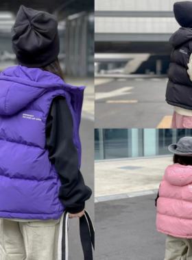 女童马甲秋冬季2025新款洋气韩版百搭中大童连帽加厚夹棉外穿背心